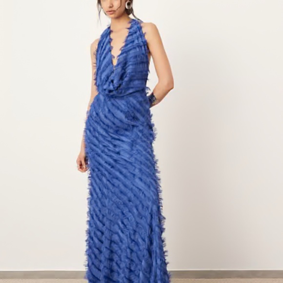 ASOS Dresses & Skirts - ASOS Blue Ruffled Halter Maxi Gown